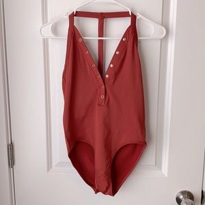 F21 Orange Bodysuit w/ Silver Snap Buttons